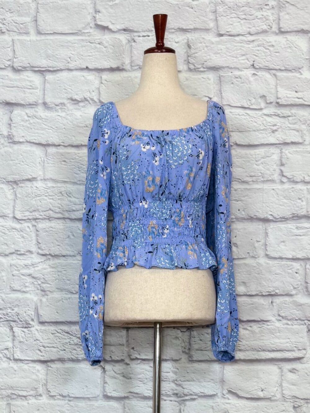 ASTR The Label Light Blue Floral Peasant Top